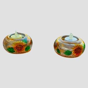 Sunflower cracked glass design votive candle holders